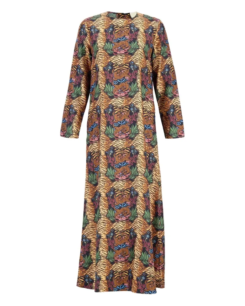 PAULA Maxikleid mit Tiger-Print - Braun Braun