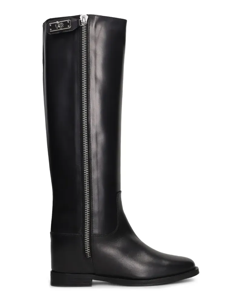 Via Roma 15 Kniehohe Stiefel mit Reißverschluss und Schnalle - Schwarz Schwarz