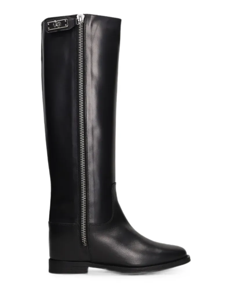 Via Roma 15 zip-fastening buckle-detail knee-high boots - Schwarz Schwarz