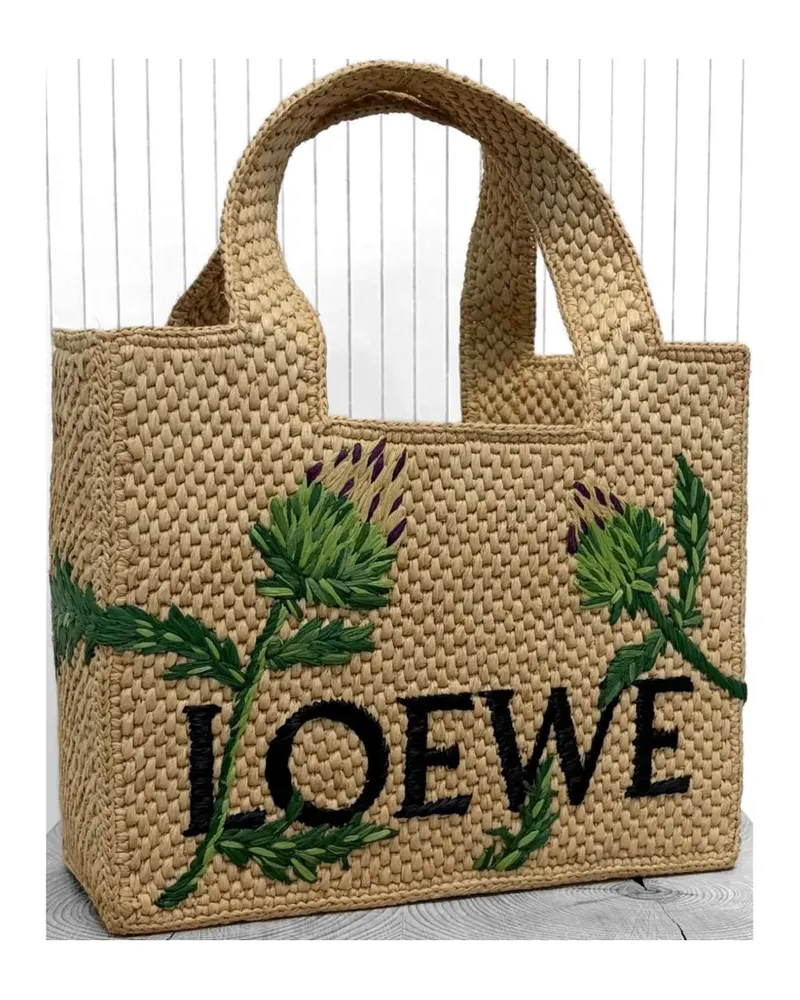 Loewe Font artichoke-embroidered tote bag - Nude Nude
