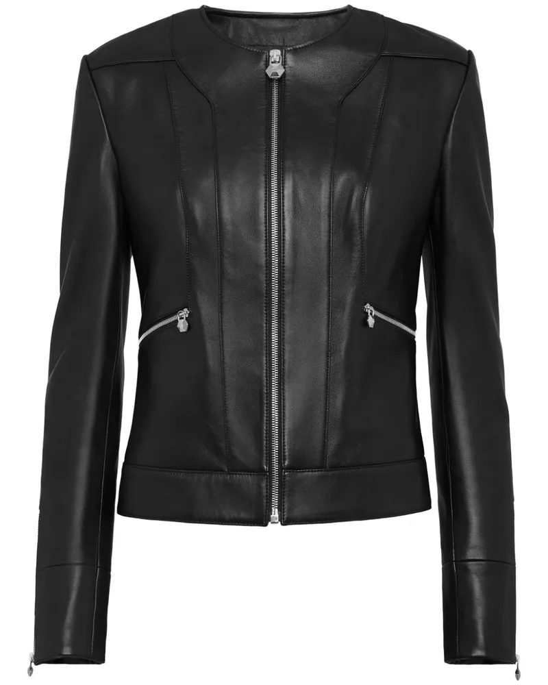 Philipp Plein Klassische Lederjacke - Schwarz Schwarz