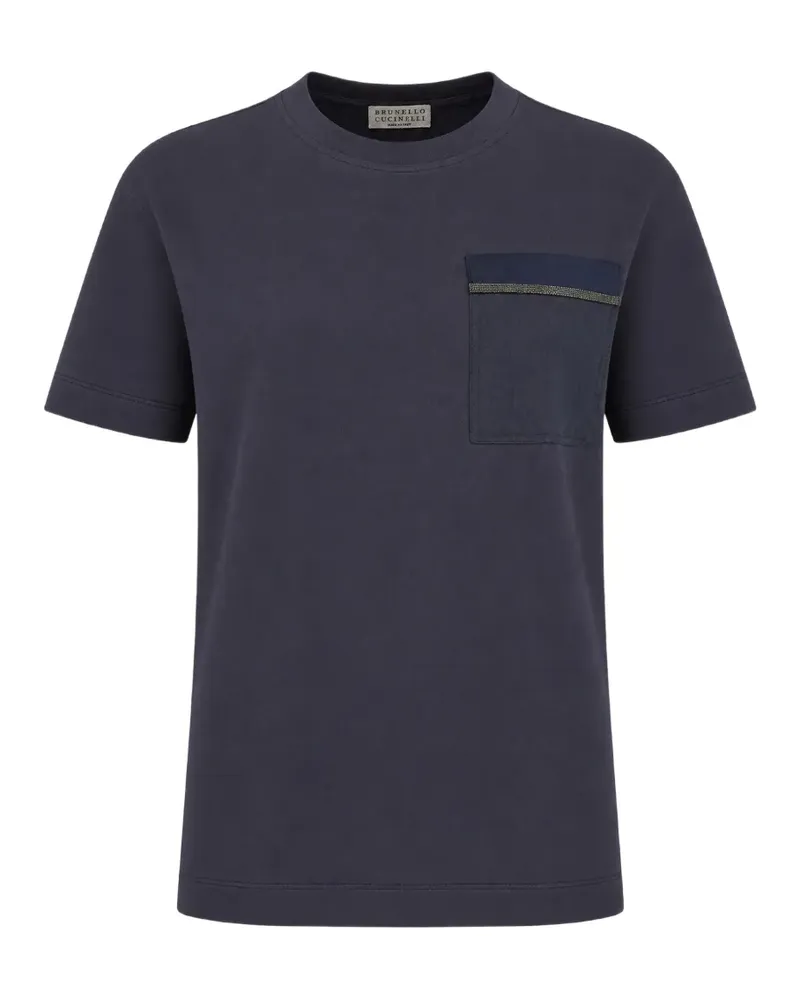 Brunello Cucinelli monili-trimmed pocket T-shirt - Blau Blau