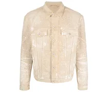 Jeansjacke mit Farbklecks-Print - Braun