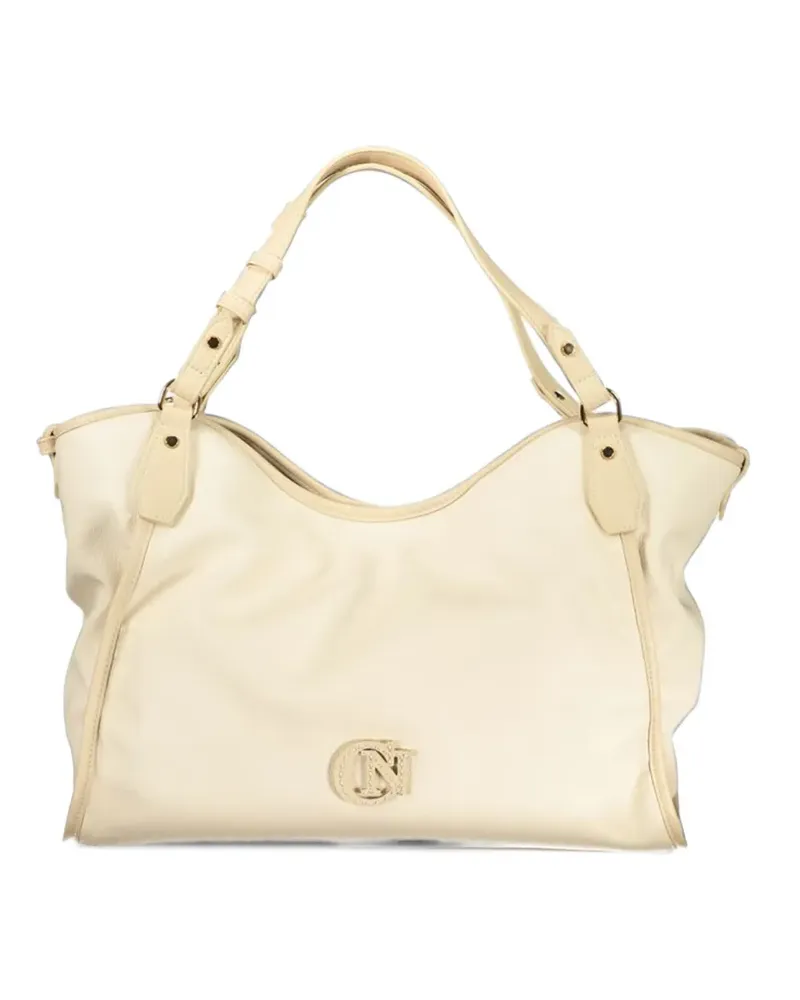 CAFèNOIR  logo-plaque grained-texture tote bag - Nude Nude
