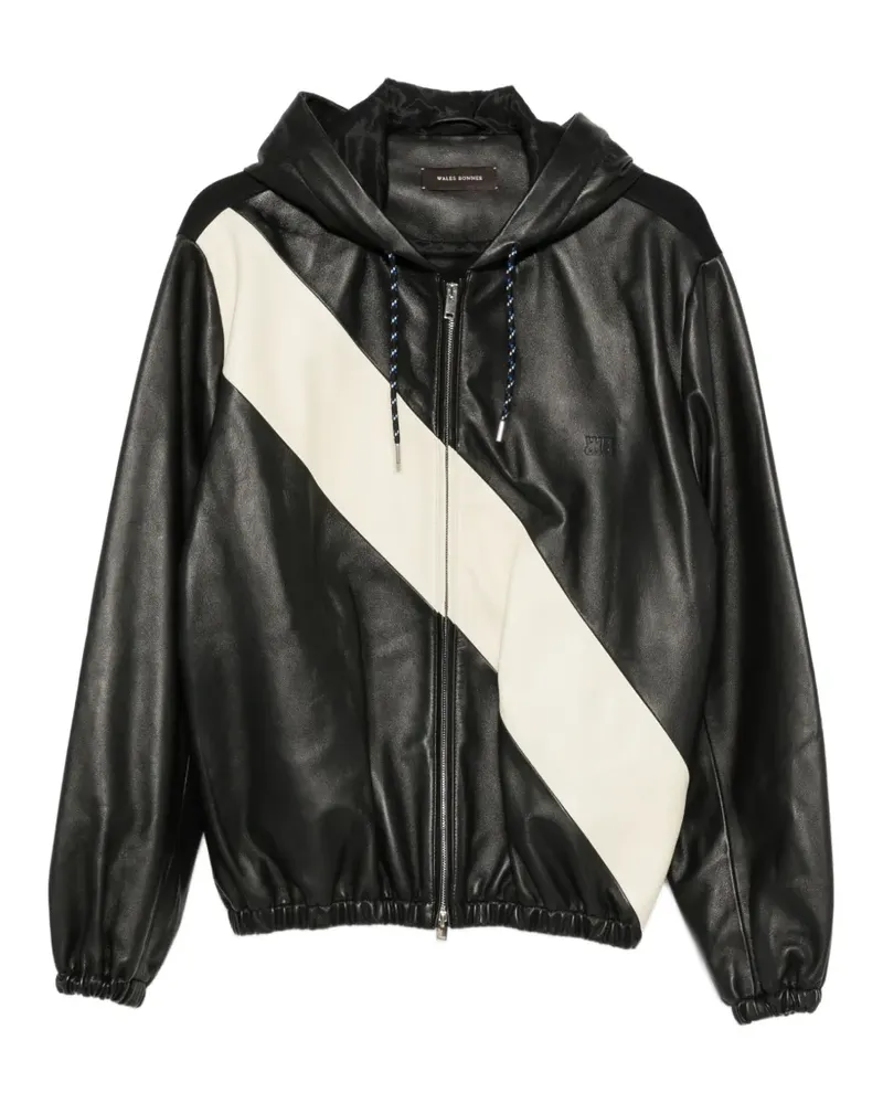 Wales Bonner Vista Lederjacke mit diagonalen Streifen - Schwarz Schwarz