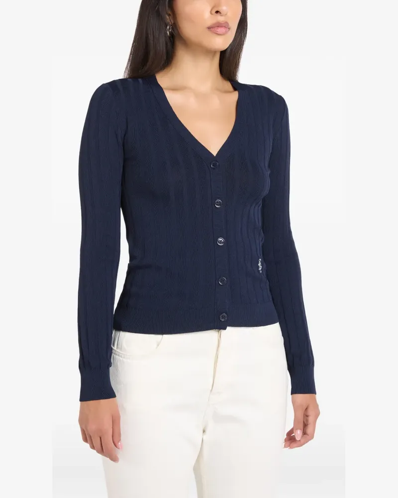 SPORTY & RICH ribbed-knit V-neck cardigan - Blau Blau