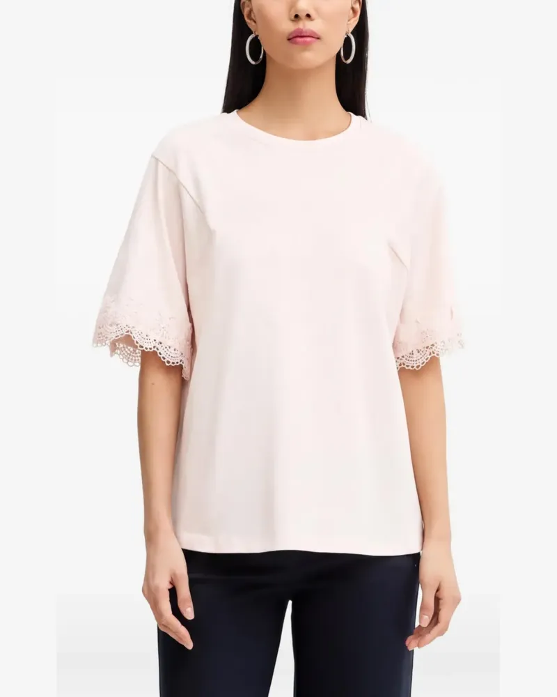 Twin-Set T-Shirt mit Spitzenbesatz - Rosa Rosa