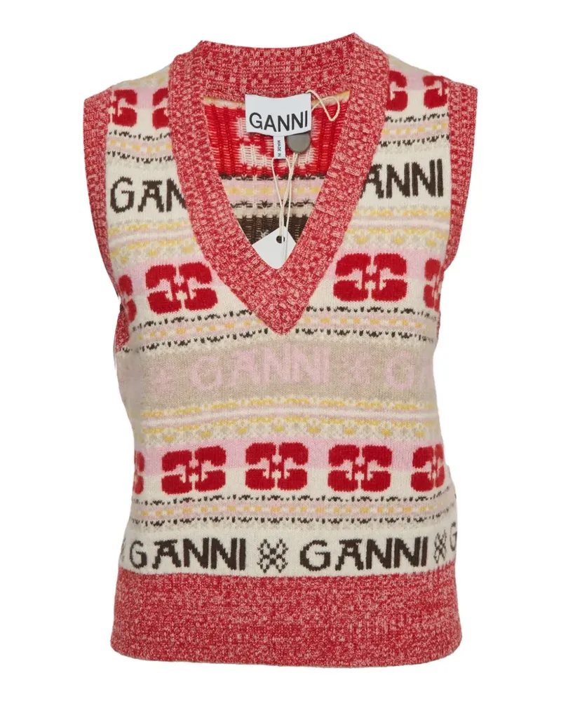 Ganni intarsia V-neck knit vest - Nude Nude