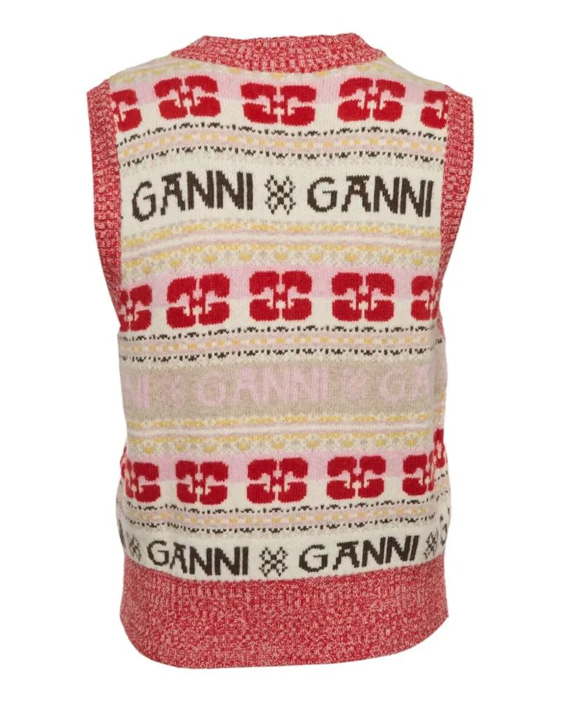 Ganni intarsia V-neck knit vest - Nude Nude