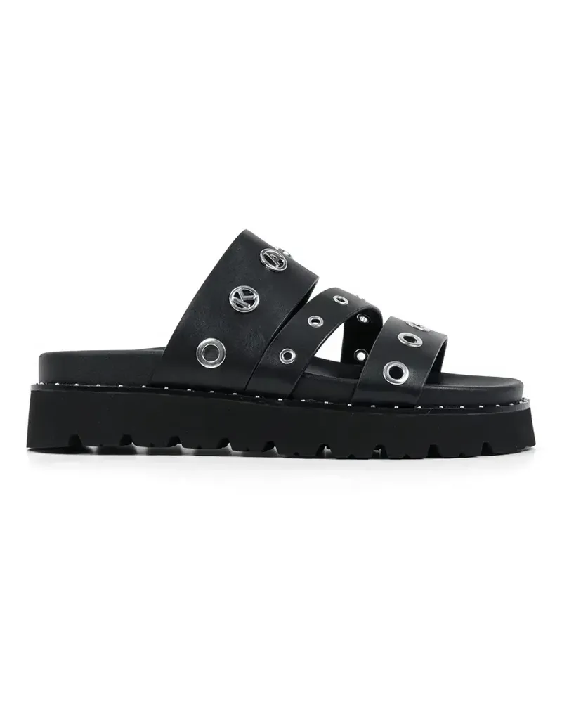 Karl Lagerfeld eyelet-embellished logo-plaque flat sandals - Schwarz Schwarz