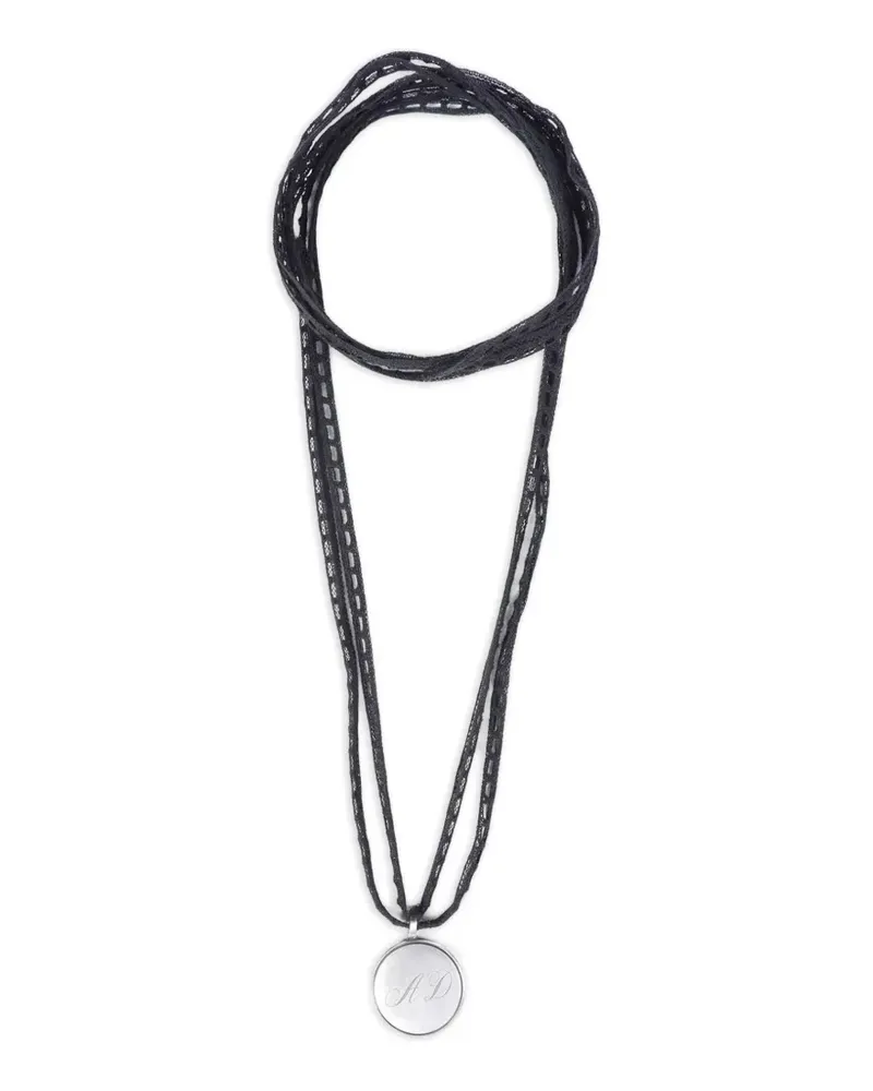 Ann Demeulemeester lace-ribbon monogram-pendant necklace - Silber Silber
