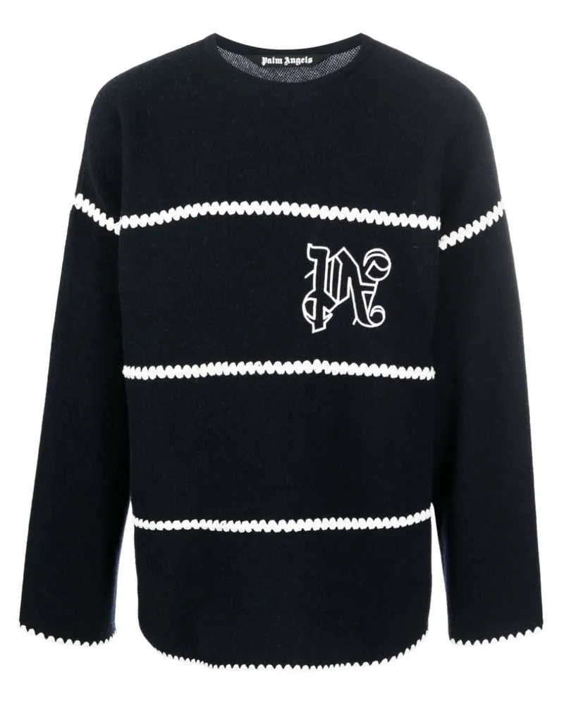Palm Angels Gestreifter Pullover mit Monogramm - Blau Blau