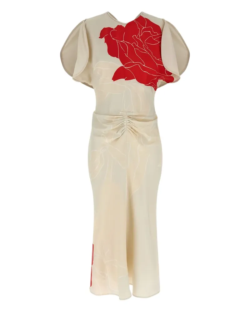 Victoria Beckham gathered-waist printed midi dress - Nude Nude