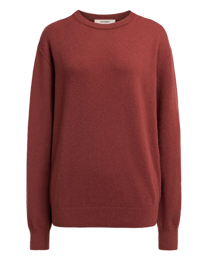 12 STOREEZ Kaschmirpullover mit Rundhalsausschnitt - Rot Rot