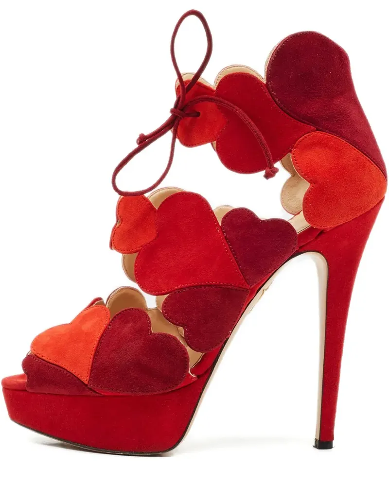 Charlotte Olympia heart-motif suede sandals - Rot Rot