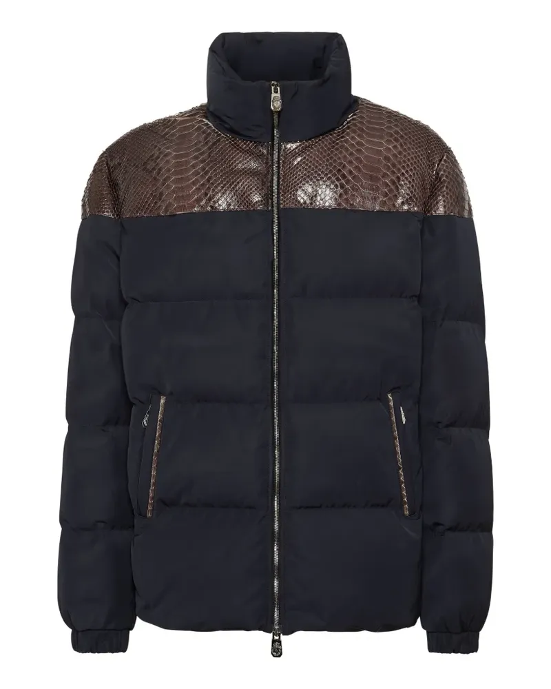 Billionaire Nylon-Daunenjacke mit Python-Einsätzen - Blau Blau