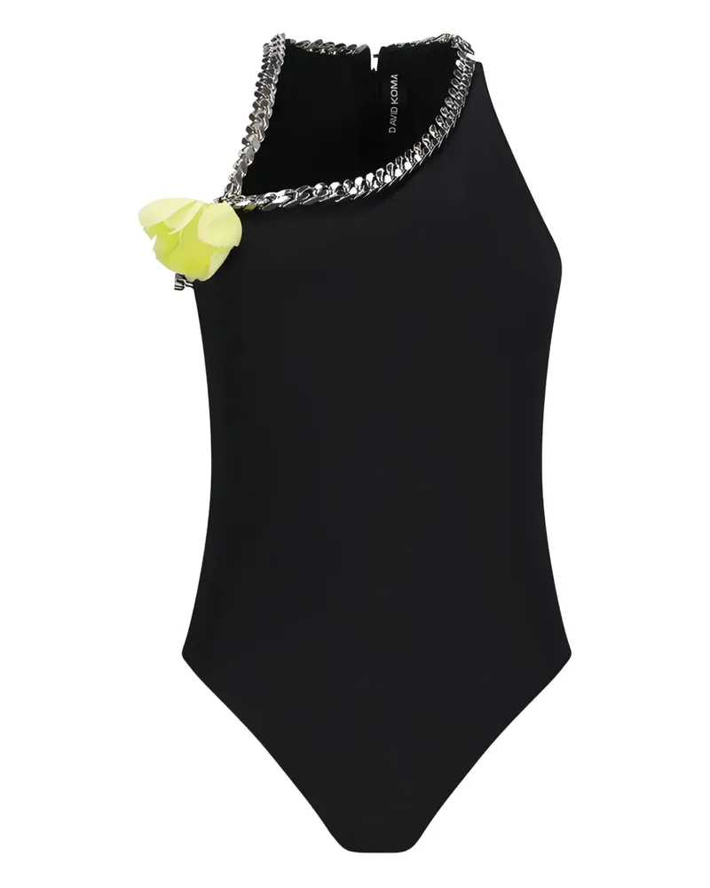 David Koma One-Shoulder-Body mit Kettendetail - Schwarz Schwarz