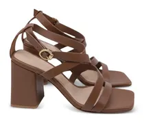 Riemchensandalen mit Blockabsatz - Braun