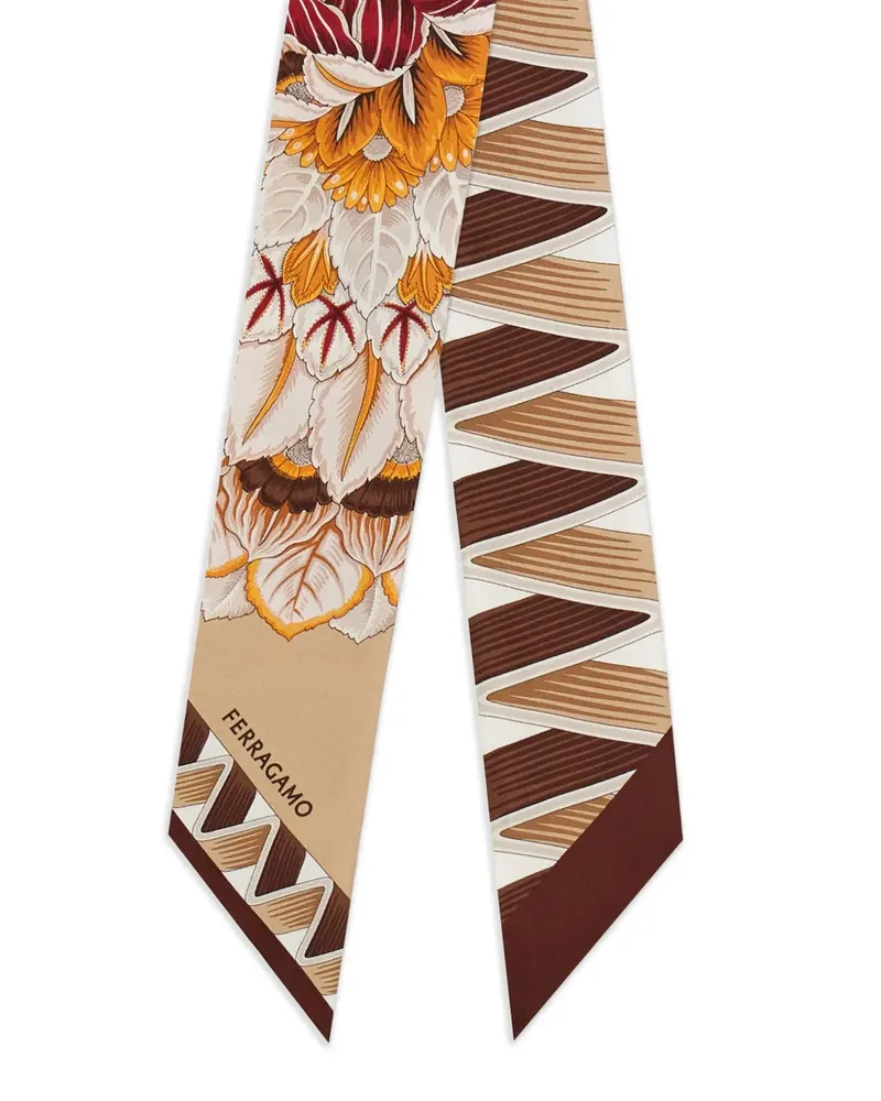 Ferragamo Seidenschal mit Blumen-Print - Nude Nude
