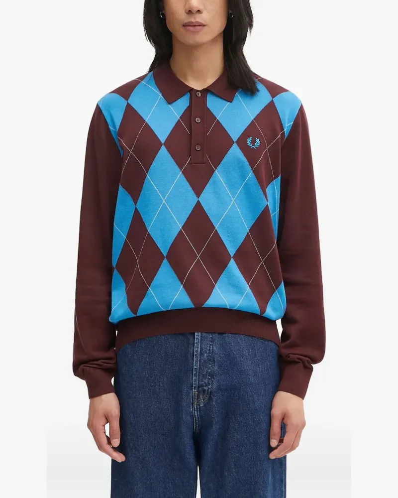 Fred Perry Argyle logo-embroidered polo shirt - Braun Braun