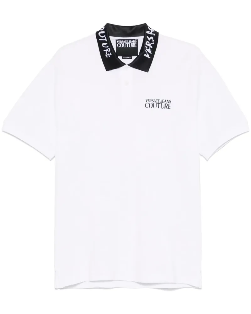 Versace Jeans Poloshirt mit Logo-Pinselkragen - Weiß Weiß