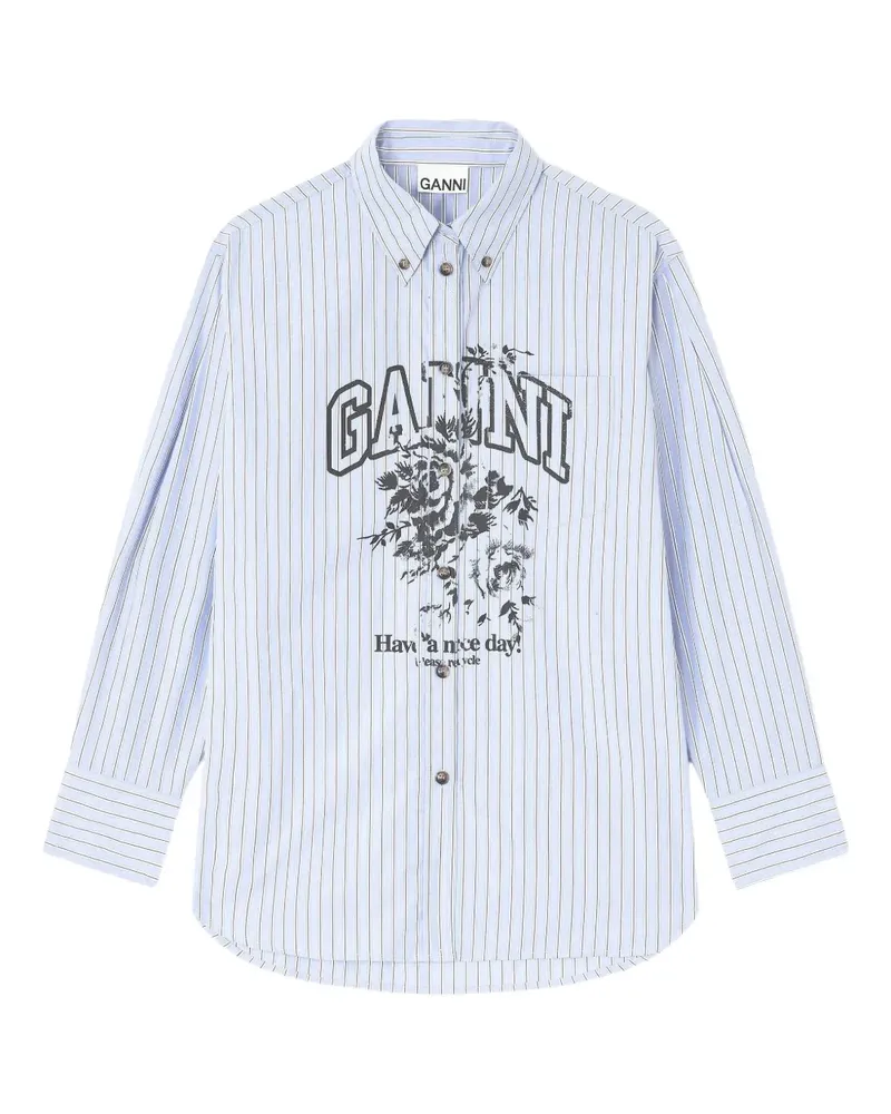 Ganni stripe-pattern cotton shirt - Blau Blau
