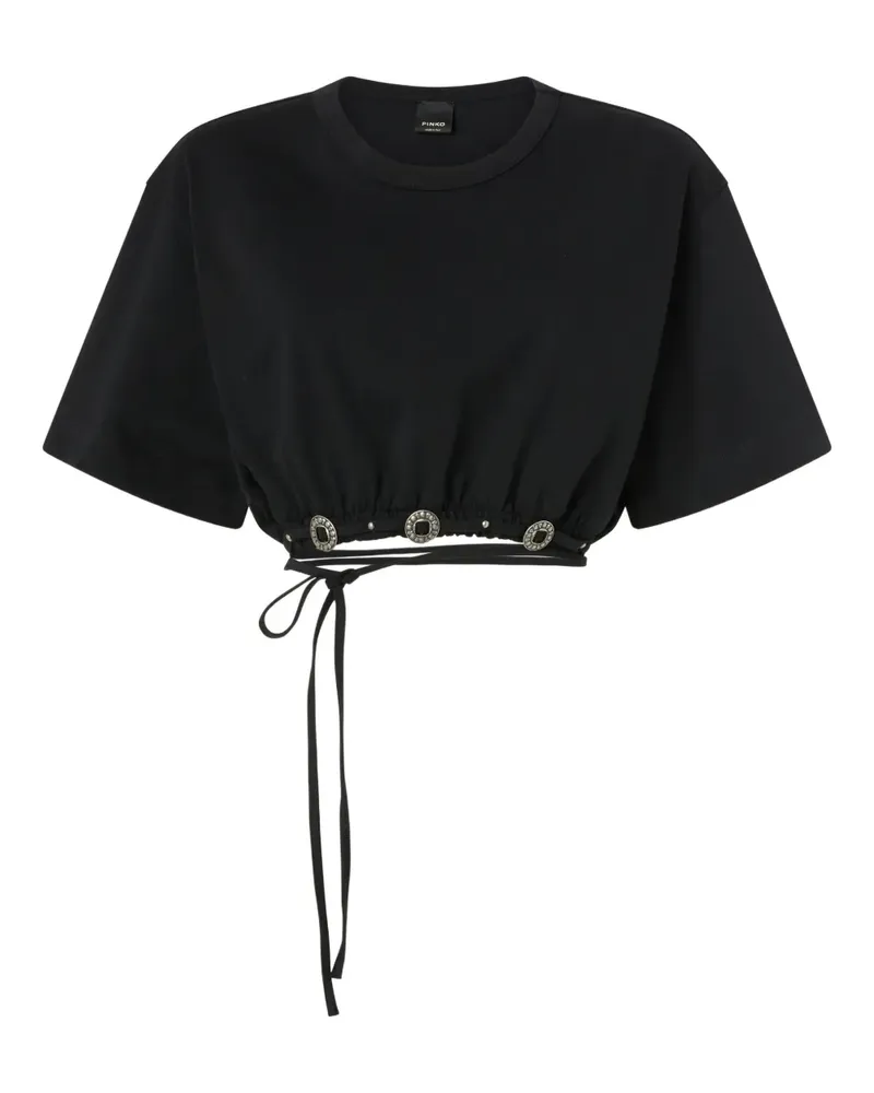 Pinko Cropped-T-Shirt mit Krawatte - Schwarz Schwarz