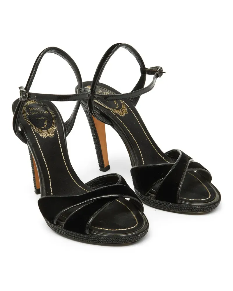 René Caovilla velvet patent leather sandals - Schwarz Schwarz