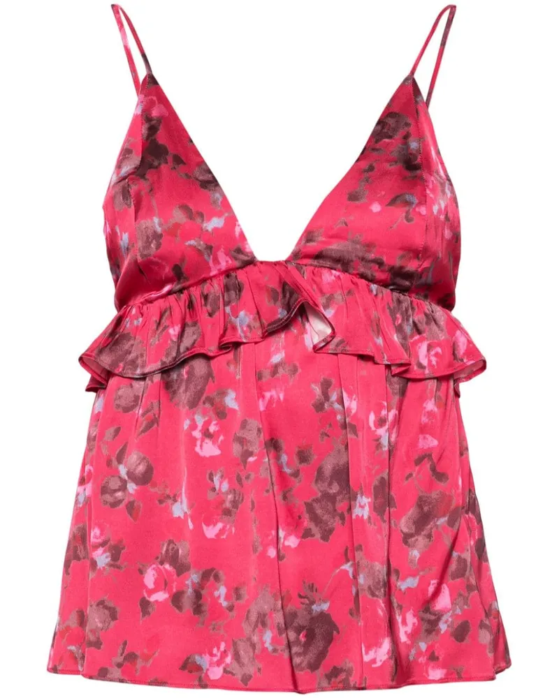 Ganni Geblümtes Satin-Top - Rosa Rosa