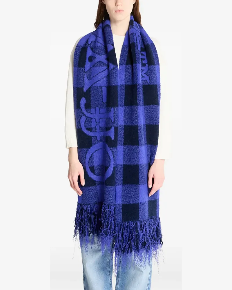 OFF-WHITE check-pattern fringed scarf - Blau Blau