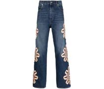 Bootcut-Jeans mit Blumenstickerei