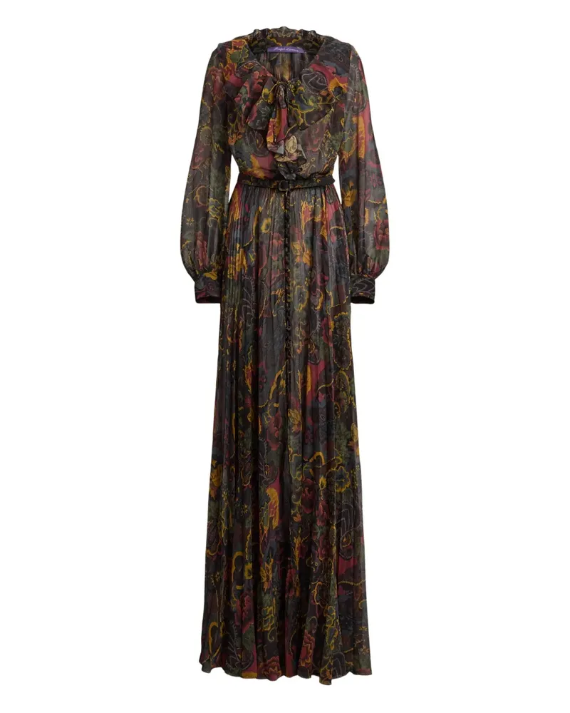 Ralph Lauren pleated ruffle-neck maxi dress - Schwarz Schwarz