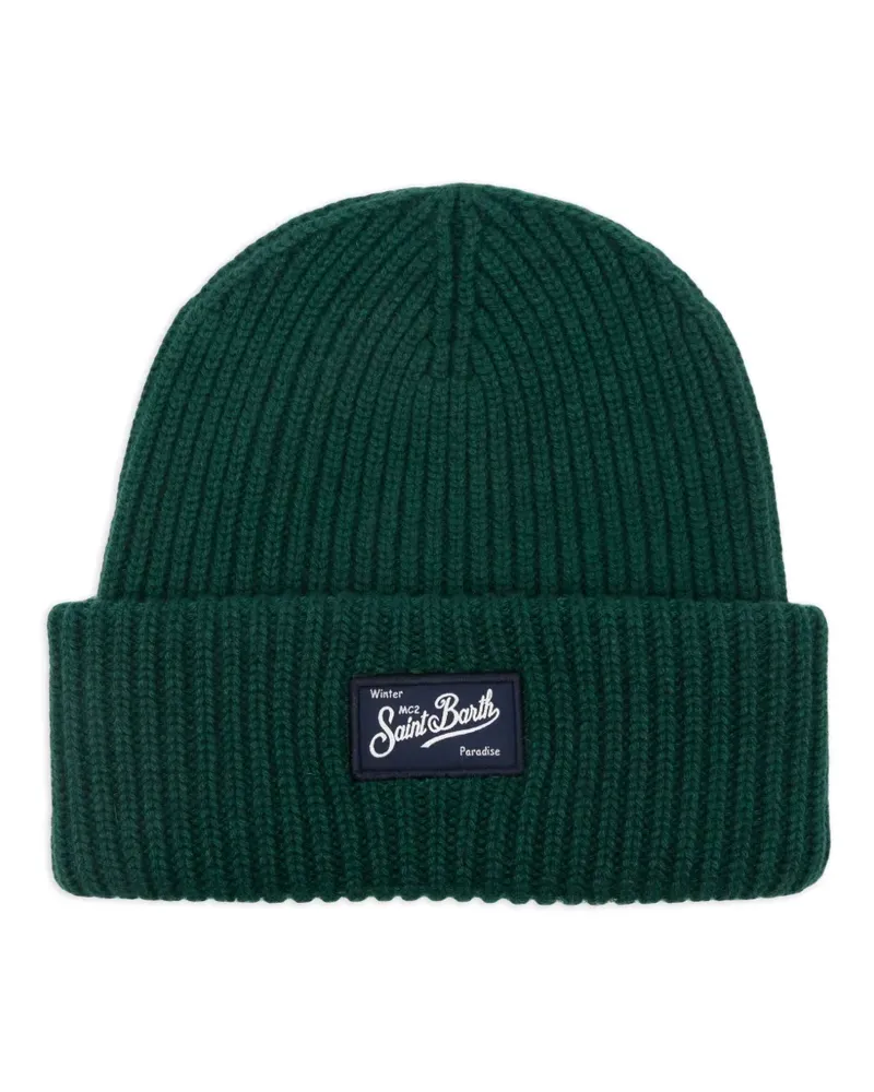 MC2 Saint Barth Gerippte Beanie mit Logo-Applikation - Grün Grün
