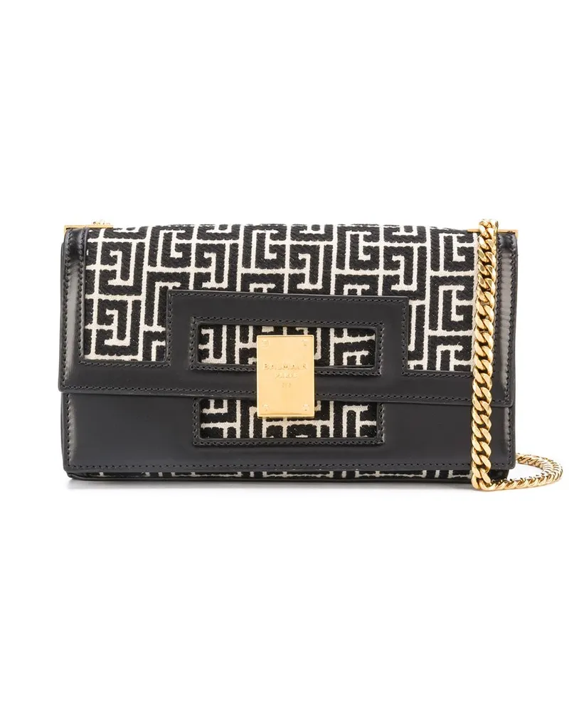 Balmain Mittelgroße '1945' Jacquard-Schultertasche - Schwarz Schwarz