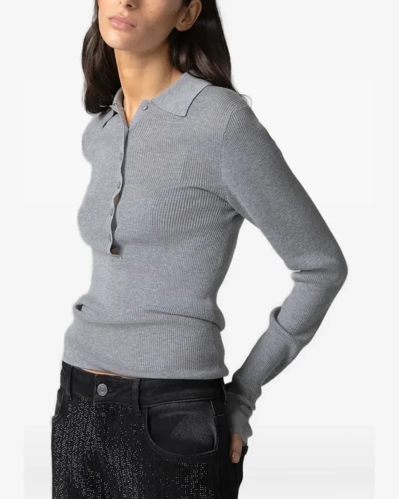 Gaëlle Bonheur ribbed-knit polo sweater - Grau Grau
