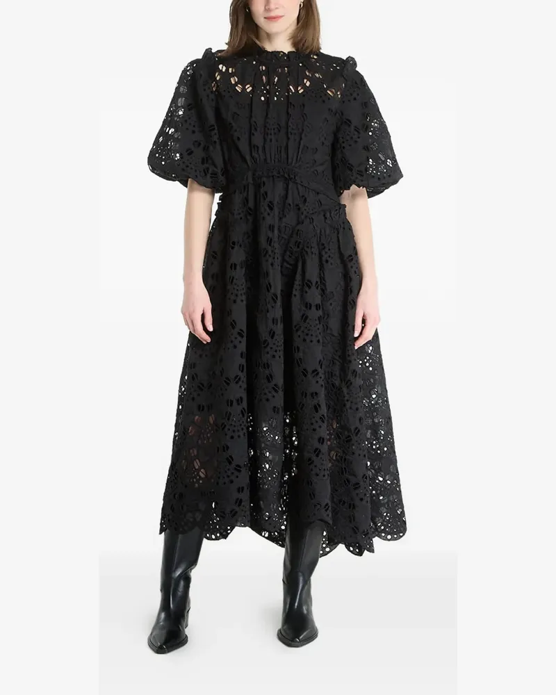 AllSaints Odette broderie-anglaise puff-sleeve midi dress - Schwarz Schwarz