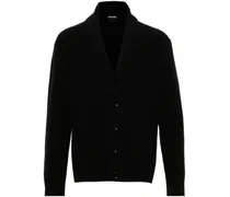 Gerippter Cardigan mit Schalkragen - Schwarz