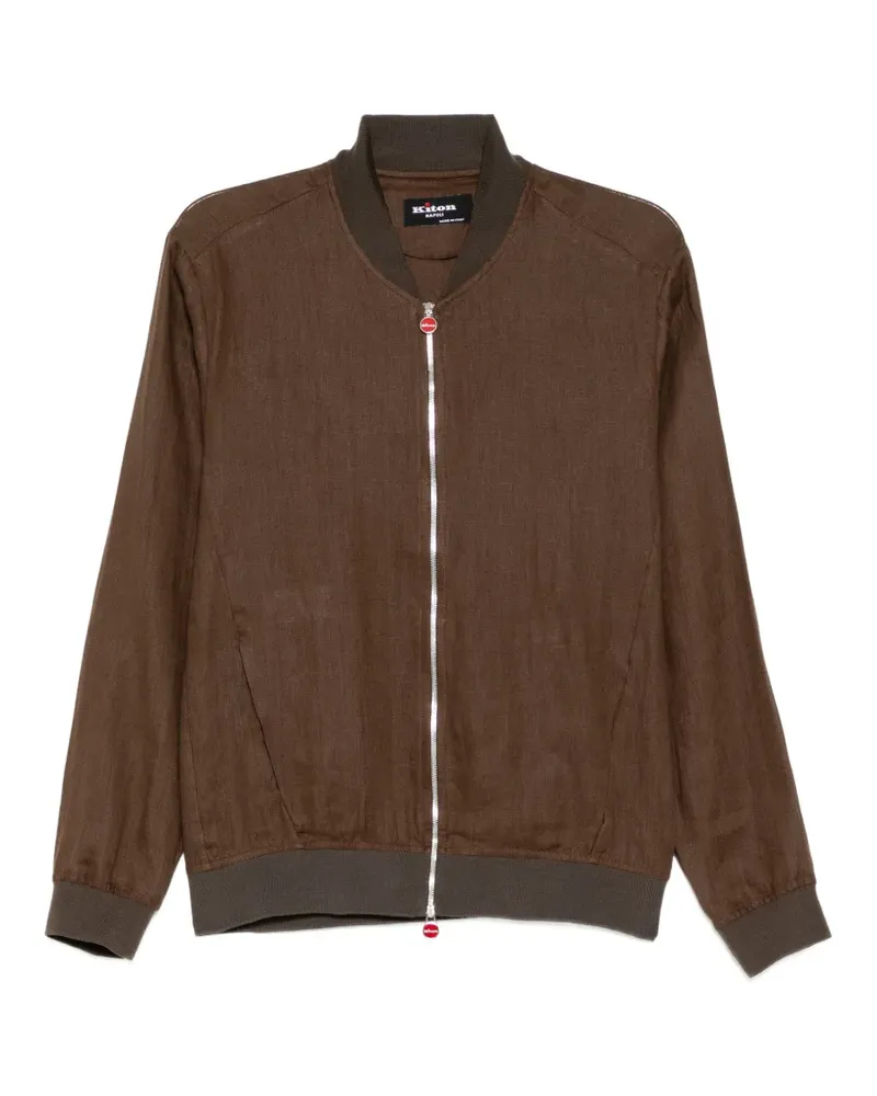 Kiton linen ribbed-trim zip jacket - Braun Braun