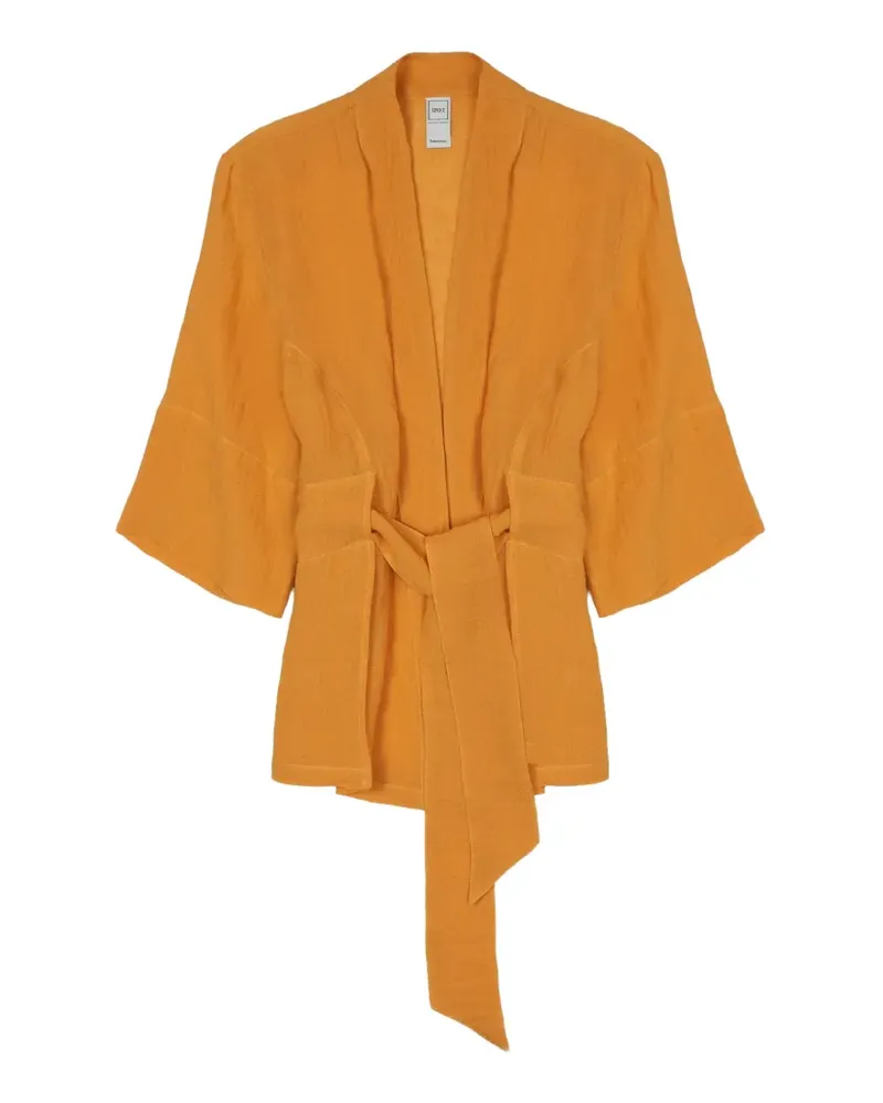 120% Lino belted kimono jacket - Orange Orange