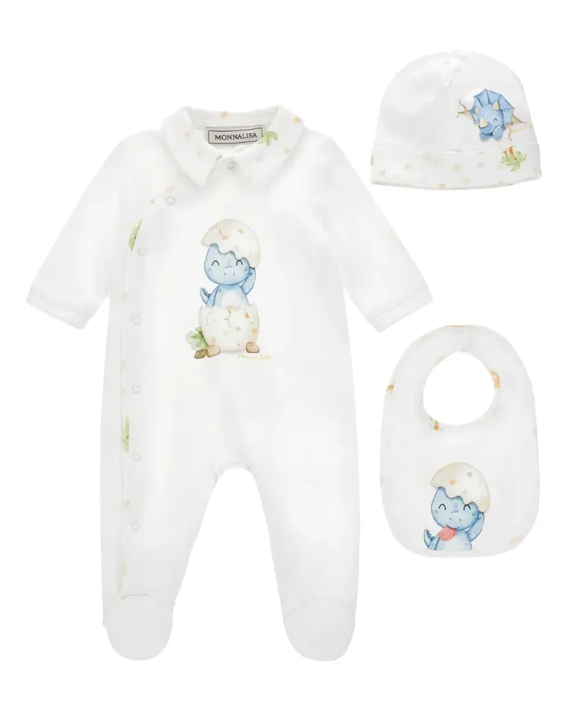 Monnalisa Strampler-Set mit Dino-Print - Weiß Weiß