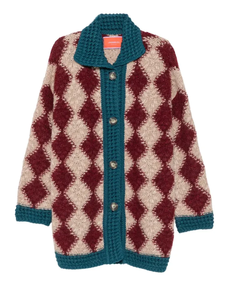 La DoubleJ Gehäkelter Cardigan mit Harlekin-Muster - Nude Nude