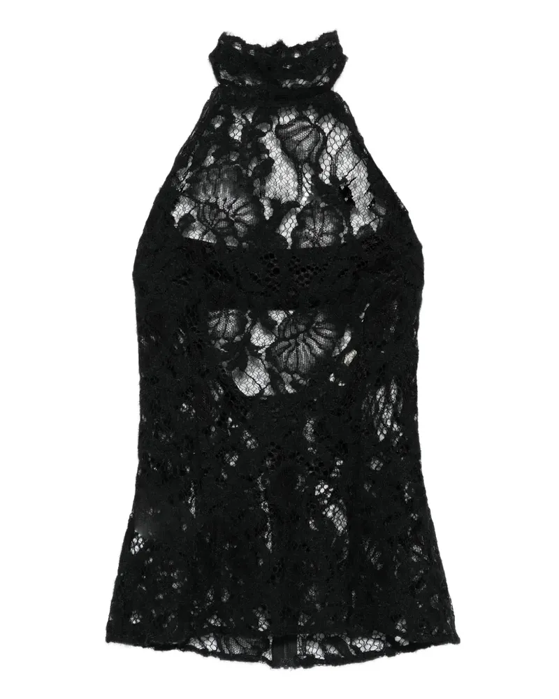 MANURÍ Neckholder-Top mit Blumenspitze - Schwarz Schwarz