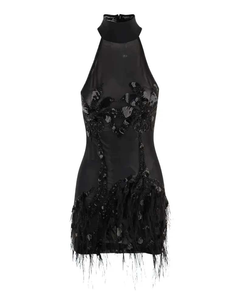 Just Cavalli feather-trimmed sequin-embellished mini dress - Schwarz Schwarz