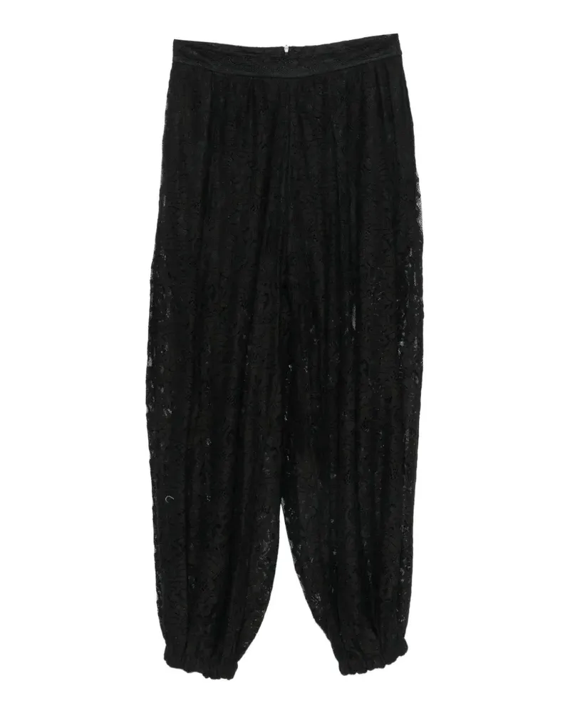 IMPERIAL lace-overlay elasticated-cuff trousers - Schwarz Schwarz