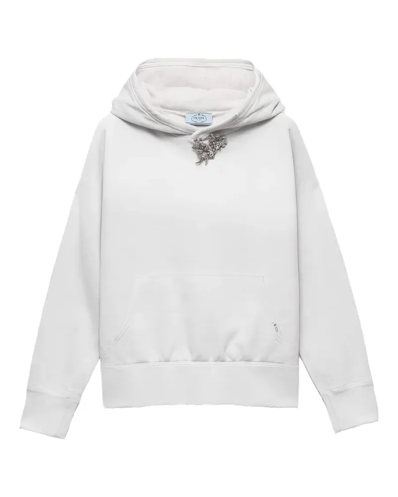 Prada Hoodie aus Baumwollfleece mit Schmuckbrosche - Grau Grau