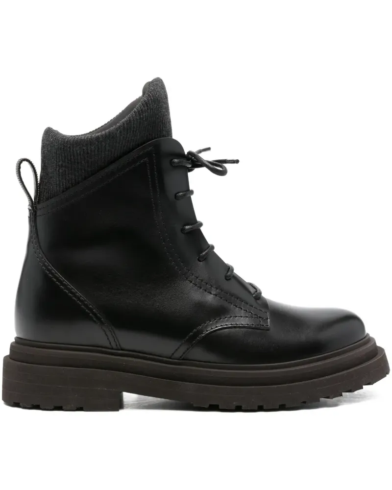 Brunello Cucinelli Gerippte Schnürstiefel - Schwarz Schwarz