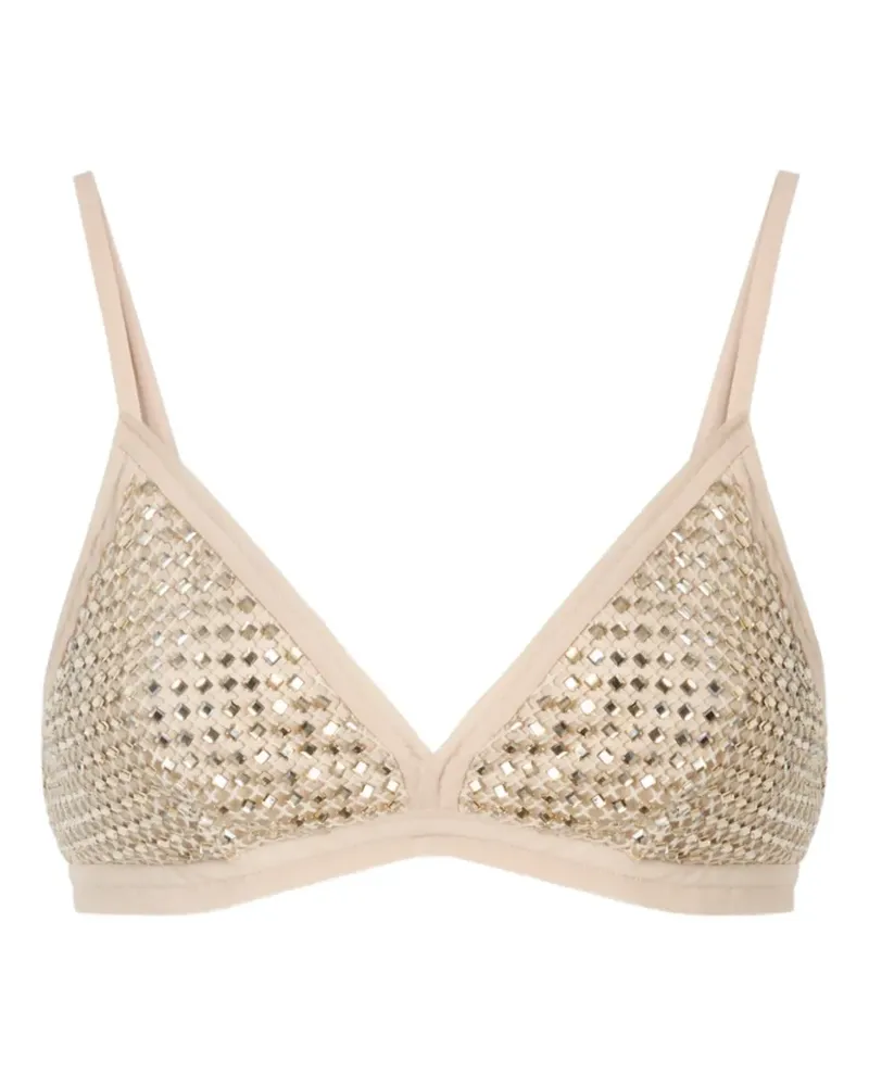 Pinko crystal-embellished triangle bra - Nude Nude