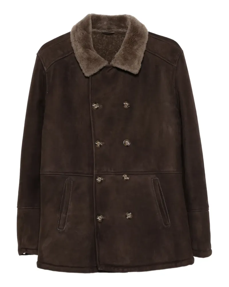 BARBA Doppelreihige Jacke mit Pelzkragen - Braun Braun