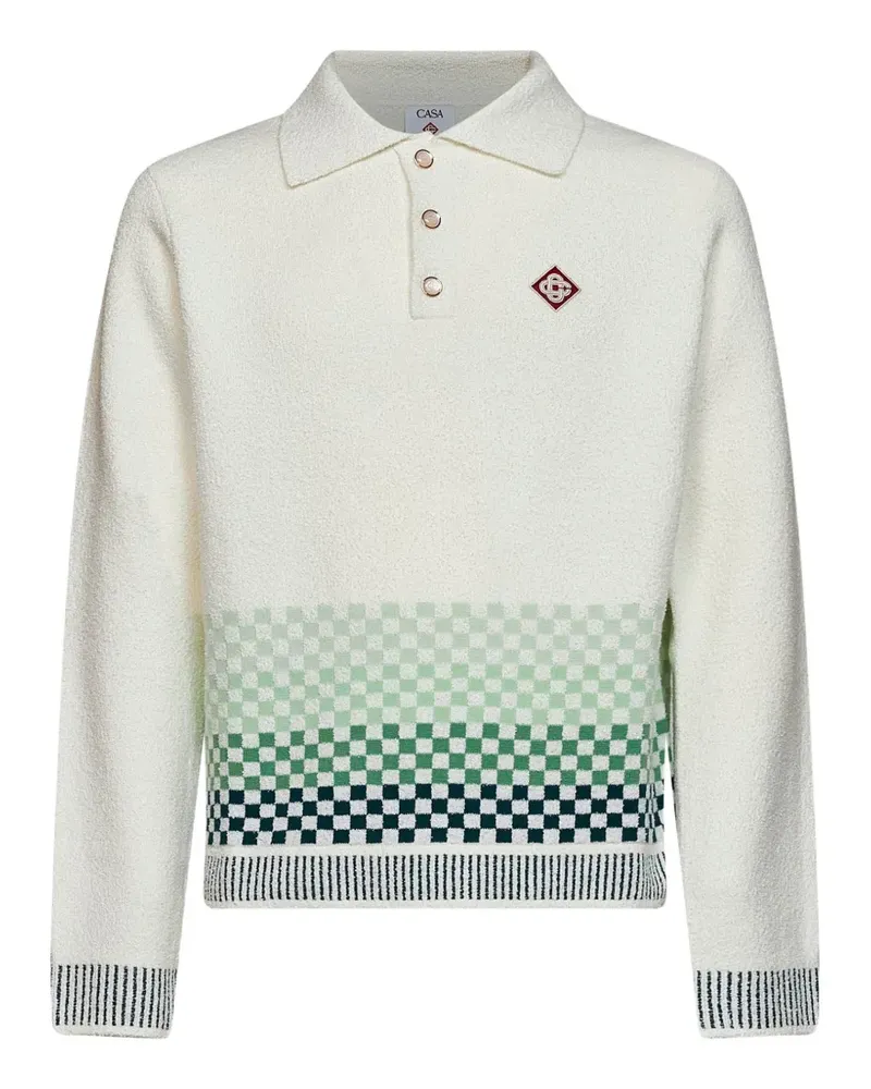 Casablanca Paris Langärmeliges Poloshirt mit Schachbrettmuster - Nude Nude