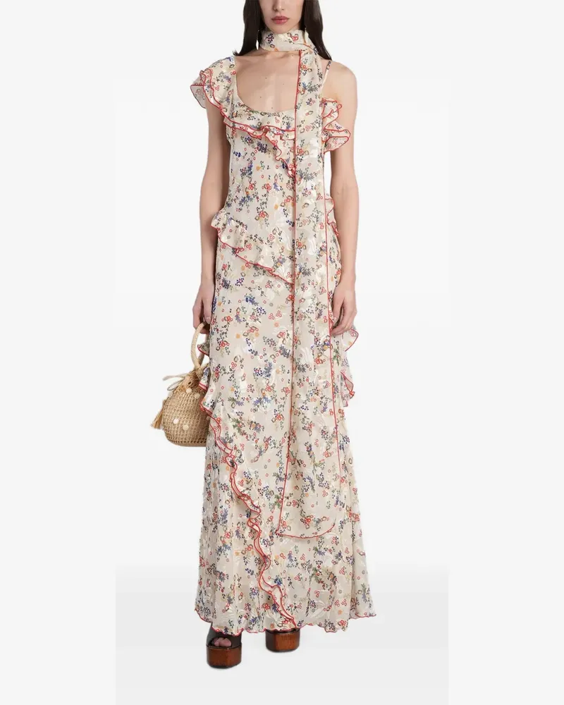 SIEDRES Gerüschtes Kleid mit Blumenprint - Nude Nude